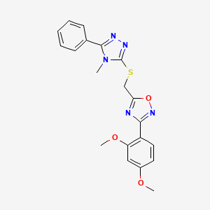 molecular formula C20H19N5O3S B11393670 3-(2,4-dimethoxyphenyl)-5-{[(4-methyl-5-phenyl-4H-1,2,4-triazol-3-yl)sulfanyl]methyl}-1,2,4-oxadiazole 