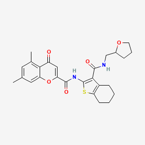 molecular formula C26H28N2O5S B11393752 5,7-dimethyl-4-oxo-N-{3-[(tetrahydrofuran-2-ylmethyl)carbamoyl]-4,5,6,7-tetrahydro-1-benzothiophen-2-yl}-4H-chromene-2-carboxamide 