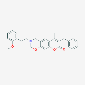 molecular formula C29H29NO4 B11393827 7-benzyl-3-[2-(2-methoxyphenyl)ethyl]-6,10-dimethyl-3,4-dihydro-2H,8H-chromeno[6,7-e][1,3]oxazin-8-one 