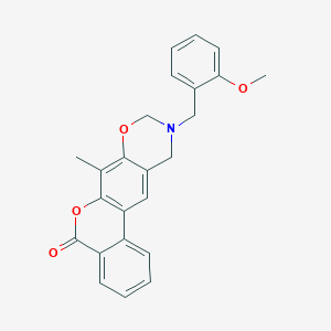 molecular formula C24H21NO4 B11394141 10-(2-methoxybenzyl)-7-methyl-10,11-dihydro-5H,9H-benzo[3,4]chromeno[6,7-e][1,3]oxazin-5-one 