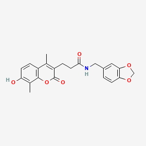 molecular formula C22H21NO6 B11394153 N-(1,3-benzodioxol-5-ylmethyl)-3-(7-hydroxy-4,8-dimethyl-2-oxo-2H-chromen-3-yl)propanamide 