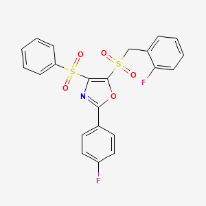 molecular formula C22H15F2NO5S2 B11394187 5-[(2-Fluorobenzyl)sulfonyl]-2-(4-fluorophenyl)-4-(phenylsulfonyl)-1,3-oxazole 