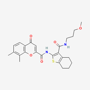 molecular formula C25H28N2O5S B11394228 N-{3-[(3-methoxypropyl)carbamoyl]-4,5,6,7-tetrahydro-1-benzothiophen-2-yl}-7,8-dimethyl-4-oxo-4H-chromene-2-carboxamide 