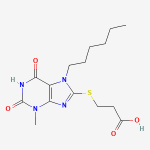 molecular formula C15H22N4O4S B11394460 3-[(7-hexyl-6-hydroxy-3-methyl-2-oxo-3,7-dihydro-2H-purin-8-yl)sulfanyl]propanoic acid 