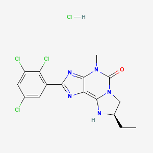 molecular formula C16H15Cl4N5O B1139461 (8R)-8-ethyl-4-methyl-2-(2,3,5-trichlorophenyl)-8,9-dihydro-7H-imidazo[2,1-f]purin-5-one;hydrochloride CAS No. 591771-91-4