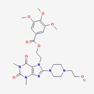 molecular formula C25H34N6O8 B11394687 2-{8-[4-(2-hydroxyethyl)piperazin-1-yl]-1,3-dimethyl-2,6-dioxo-1,2,3,6-tetrahydro-7H-purin-7-yl}ethyl 3,4,5-trimethoxybenzoate 