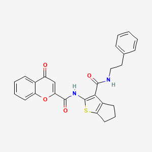 molecular formula C26H22N2O4S B11394750 4-oxo-N-{3-[(2-phenylethyl)carbamoyl]-5,6-dihydro-4H-cyclopenta[b]thiophen-2-yl}-4H-chromene-2-carboxamide 