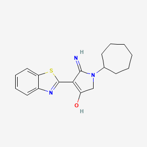 molecular formula C18H21N3OS B11394806 5-Amino-4-(1,3-benzothiazol-2-YL)-1-cycloheptyl-2,3-dihydro-1H-pyrrol-3-one 