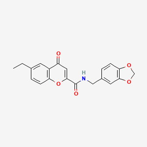 molecular formula C20H17NO5 B11395141 N-(1,3-benzodioxol-5-ylmethyl)-6-ethyl-4-oxo-4H-chromene-2-carboxamide 