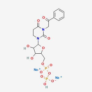 molecular formula C17H18N2Na2O13P2 B1139525 Disodium;[[5-(2,4-dioxo-3-phenacyl-1,3-diazinan-1-yl)-3,4-dihydroxyoxolan-2-yl]methoxy-oxidophosphoryl] hydrogen phosphate CAS No. 917567-60-3