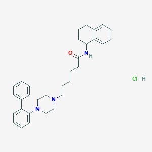 molecular formula C32H39N3O B1139529 6-[4-(2-phenylphenyl)piperazin-1-yl]-N-(1,2,3,4-tetrahydronaphthalen-1-yl)hexanamide;hydrochloride CAS No. 1185136-22-4