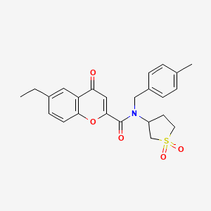 molecular formula C24H25NO5S B11395373 N-(1,1-dioxidotetrahydrothiophen-3-yl)-6-ethyl-N-(4-methylbenzyl)-4-oxo-4H-chromene-2-carboxamide 