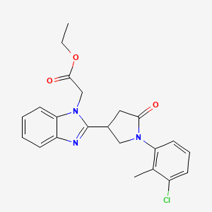 molecular formula C22H22ClN3O3 B11395374 ethyl {2-[1-(3-chloro-2-methylphenyl)-5-oxopyrrolidin-3-yl]-1H-benzimidazol-1-yl}acetate 