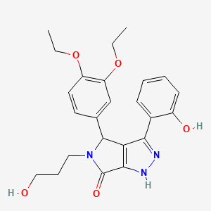 molecular formula C24H27N3O5 B11395523 4-(3,4-diethoxyphenyl)-3-(2-hydroxyphenyl)-5-(3-hydroxypropyl)-4,5-dihydropyrrolo[3,4-c]pyrazol-6(1H)-one 