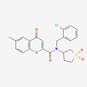 molecular formula C22H20ClNO5S B11395720 N-(2-chlorobenzyl)-N-(1,1-dioxidotetrahydrothiophen-3-yl)-6-methyl-4-oxo-4H-chromene-2-carboxamide 