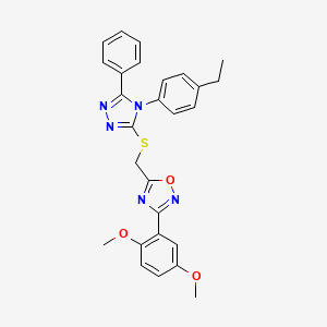 3-(2,5-dimethoxyphenyl)-5-({[4-(4-ethylphenyl)-5-phenyl-4H-1,2,4-triazol-3-yl]sulfanyl}methyl)-1,2,4-oxadiazole