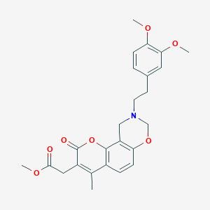 molecular formula C25H27NO7 B11395867 methyl {9-[2-(3,4-dimethoxyphenyl)ethyl]-4-methyl-2-oxo-9,10-dihydro-2H,8H-chromeno[8,7-e][1,3]oxazin-3-yl}acetate 