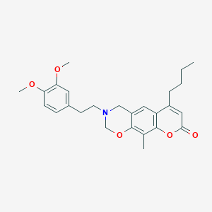 molecular formula C26H31NO5 B11395943 6-butyl-3-[2-(3,4-dimethoxyphenyl)ethyl]-10-methyl-3,4-dihydro-2H,8H-chromeno[6,7-e][1,3]oxazin-8-one 