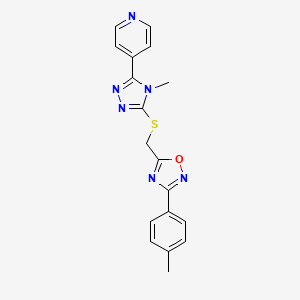 molecular formula C18H16N6OS B11396003 4-[4-methyl-5-({[3-(4-methylphenyl)-1,2,4-oxadiazol-5-yl]methyl}sulfanyl)-4H-1,2,4-triazol-3-yl]pyridine 