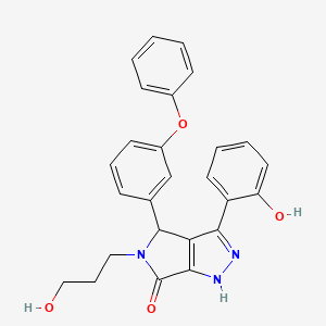 molecular formula C26H23N3O4 B11396089 3-(2-hydroxyphenyl)-5-(3-hydroxypropyl)-4-(3-phenoxyphenyl)-4,5-dihydropyrrolo[3,4-c]pyrazol-6(1H)-one 