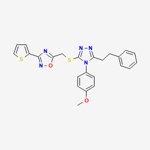 molecular formula C24H21N5O2S2 B11396101 5-({[4-(4-methoxyphenyl)-5-(2-phenylethyl)-4H-1,2,4-triazol-3-yl]sulfanyl}methyl)-3-(thiophen-2-yl)-1,2,4-oxadiazole 