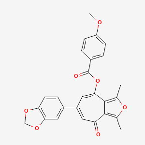 molecular formula C26H20O7 B11396104 6-(1,3-benzodioxol-5-yl)-1,3-dimethyl-4-oxo-4H-cyclohepta[c]furan-8-yl 4-methoxybenzoate 