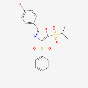 molecular formula C19H18FNO5S2 B11396141 2-(4-Fluorophenyl)-5-(isopropylsulfonyl)-4-[(4-methylphenyl)sulfonyl]-1,3-oxazole 