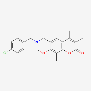 molecular formula C21H20ClNO3 B11396189 3-(4-chlorobenzyl)-6,7,10-trimethyl-3,4-dihydro-2H,8H-chromeno[6,7-e][1,3]oxazin-8-one 