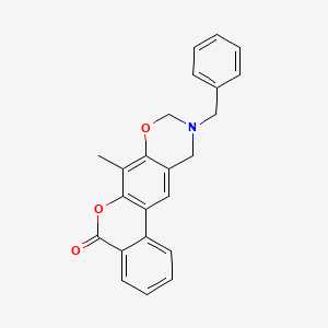 molecular formula C23H19NO3 B11396445 10-benzyl-7-methyl-10,11-dihydro-5H,9H-benzo[3,4]chromeno[6,7-e][1,3]oxazin-5-one 