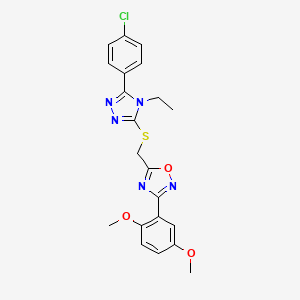 molecular formula C21H20ClN5O3S B11396465 5-({[5-(4-chlorophenyl)-4-ethyl-4H-1,2,4-triazol-3-yl]sulfanyl}methyl)-3-(2,5-dimethoxyphenyl)-1,2,4-oxadiazole 