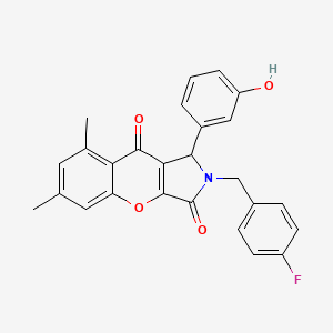 molecular formula C26H20FNO4 B11396521 2-(4-Fluorobenzyl)-1-(3-hydroxyphenyl)-6,8-dimethyl-1,2-dihydrochromeno[2,3-c]pyrrole-3,9-dione 