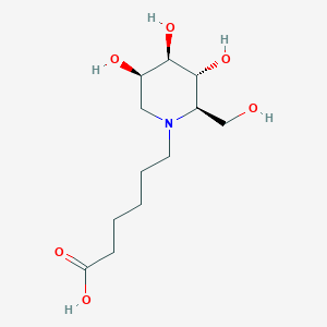 molecular formula C₁₂H₂₃NO₆ B1139653 6-[(2R,3R,4R,5R)-3,4,5-三羟基-2-(羟甲基)哌啶-1-基]己酸 CAS No. 104154-10-1