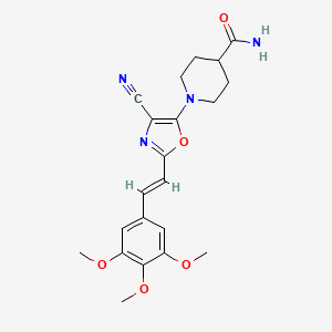 molecular formula C21H24N4O5 B11396609 1-{4-cyano-2-[(E)-2-(3,4,5-trimethoxyphenyl)ethenyl]-1,3-oxazol-5-yl}piperidine-4-carboxamide 