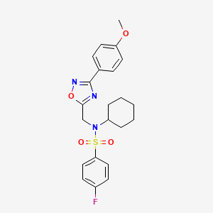 molecular formula C22H24FN3O4S B11396610 N-cyclohexyl-4-fluoro-N-{[3-(4-methoxyphenyl)-1,2,4-oxadiazol-5-yl]methyl}benzenesulfonamide 