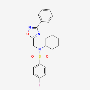 molecular formula C21H22FN3O3S B11396700 N-cyclohexyl-4-fluoro-N-[(3-phenyl-1,2,4-oxadiazol-5-yl)methyl]benzenesulfonamide 