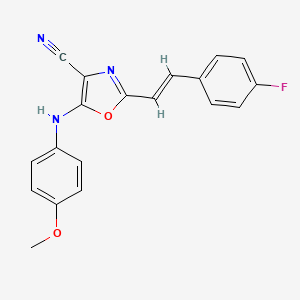 2-[(E)-2-(4-fluorophenyl)ethenyl]-5-[(4-methoxyphenyl)amino]-1,3-oxazole-4-carbonitrile