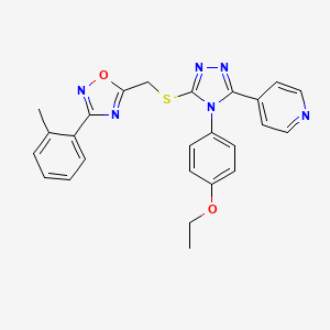 molecular formula C25H22N6O2S B11397006 4-[4-(4-ethoxyphenyl)-5-({[3-(2-methylphenyl)-1,2,4-oxadiazol-5-yl]methyl}sulfanyl)-4H-1,2,4-triazol-3-yl]pyridine 