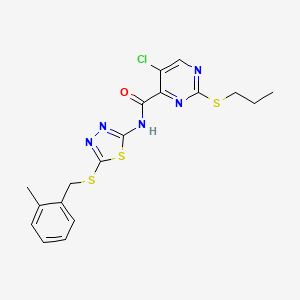 5-chloro-N-{5-[(2-methylbenzyl)sulfanyl]-1,3,4-thiadiazol-2-yl}-2-(propylsulfanyl)pyrimidine-4-carboxamide