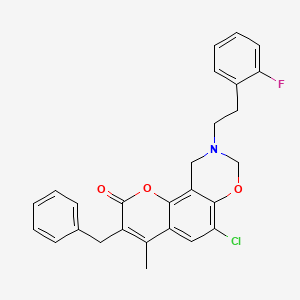 molecular formula C27H23ClFNO3 B11397076 3-benzyl-6-chloro-9-[2-(2-fluorophenyl)ethyl]-4-methyl-9,10-dihydro-2H,8H-chromeno[8,7-e][1,3]oxazin-2-one 