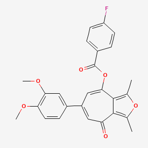 molecular formula C26H21FO6 B11397084 6-(3,4-dimethoxyphenyl)-1,3-dimethyl-4-oxo-4H-cyclohepta[c]furan-8-yl 4-fluorobenzoate 