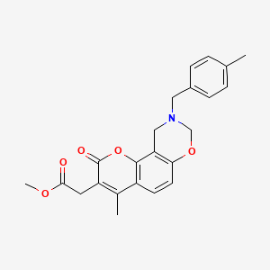 molecular formula C23H23NO5 B11397086 methyl [4-methyl-9-(4-methylbenzyl)-2-oxo-9,10-dihydro-2H,8H-chromeno[8,7-e][1,3]oxazin-3-yl]acetate 