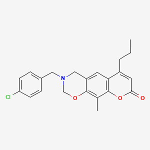 molecular formula C22H22ClNO3 B11397367 3-(4-chlorobenzyl)-10-methyl-6-propyl-3,4-dihydro-2H,8H-chromeno[6,7-e][1,3]oxazin-8-one 