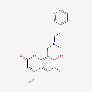 6-chloro-4-ethyl-9-(2-phenylethyl)-9,10-dihydro-2H,8H-chromeno[8,7-e][1,3]oxazin-2-one