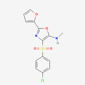 molecular formula C14H11ClN2O4S B11397576 4-((4-chlorophenyl)sulfonyl)-2-(furan-2-yl)-N-methyloxazol-5-amine 