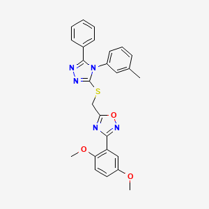 molecular formula C26H23N5O3S B11397755 3-(2,5-dimethoxyphenyl)-5-({[4-(3-methylphenyl)-5-phenyl-4H-1,2,4-triazol-3-yl]sulfanyl}methyl)-1,2,4-oxadiazole 