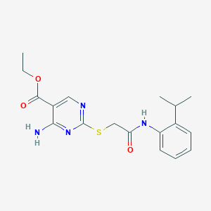 molecular formula C18H22N4O3S B11397814 Ethyl 4-amino-2-[(2-oxo-2-{[2-(propan-2-yl)phenyl]amino}ethyl)sulfanyl]pyrimidine-5-carboxylate 