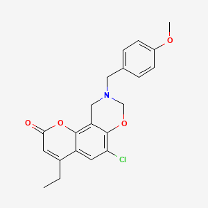 molecular formula C21H20ClNO4 B11397924 6-chloro-4-ethyl-9-(4-methoxybenzyl)-9,10-dihydro-2H,8H-chromeno[8,7-e][1,3]oxazin-2-one 