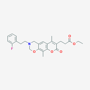 ethyl 3-{3-[2-(2-fluorophenyl)ethyl]-6,10-dimethyl-8-oxo-3,4-dihydro-2H,8H-chromeno[6,7-e][1,3]oxazin-7-yl}propanoate