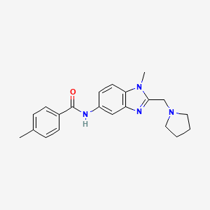 molecular formula C21H24N4O B11398058 4-methyl-N-[1-methyl-2-(pyrrolidin-1-ylmethyl)-1H-benzimidazol-5-yl]benzamide 