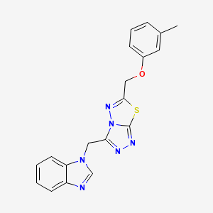 molecular formula C19H16N6OS B11398064 1-({6-[(3-methylphenoxy)methyl][1,2,4]triazolo[3,4-b][1,3,4]thiadiazol-3-yl}methyl)-1H-benzimidazole 